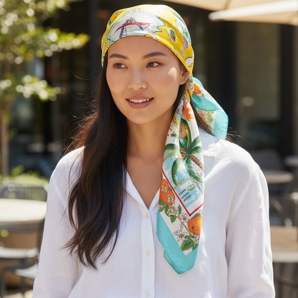 Vintage 50s Florida Map Scarf Wrap Headscarf Sun-Glo 28 - Picture 2 of 12